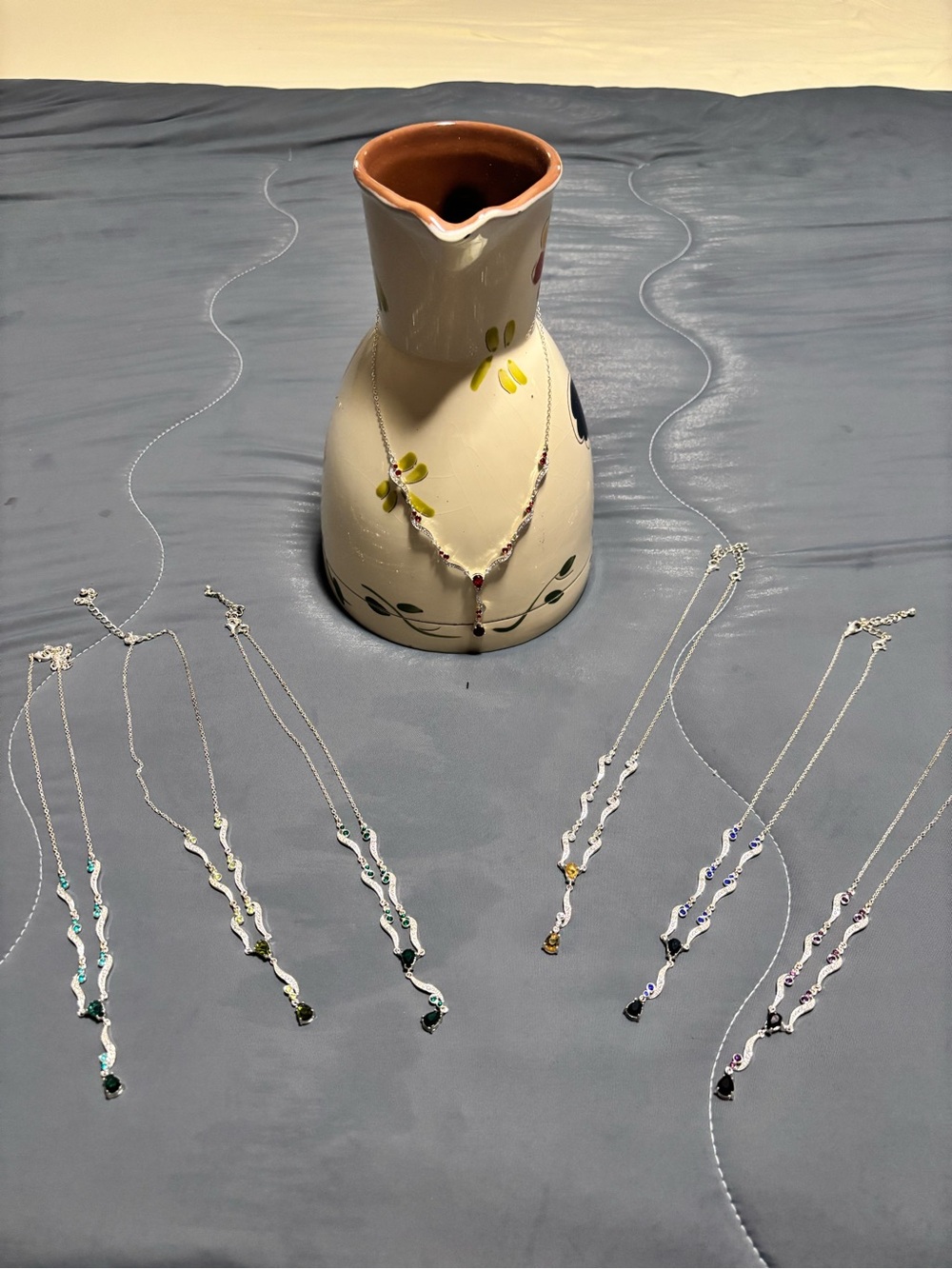 Sterling Leaf-Link Necklace with Colored Teardrop Accent
